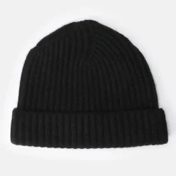 Black Cashmere Rib Beanie Hat>Caroline Gardner Shop