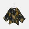 Black Chrysanthemum Crepe Short Kimono>Caroline Gardner Store