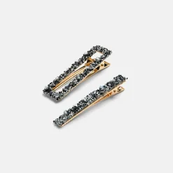 Black Crystal Double Hair Slide Set>Caroline Gardner New