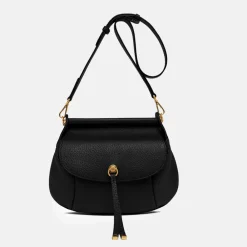 Black Leather Pilar Shoulder Bag>Caroline Gardner Store