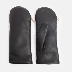 Black/Camel Fleece Lined Leather Zip Mittens>Caroline Gardner New