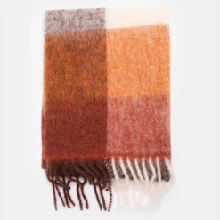 Brown Check Ravenna Wool Mix Scarf><noscript><img width=