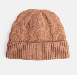 Camel Cashmere Cable Knit Beanie Hat>Caroline Gardner Sale