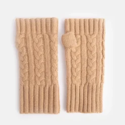 Camel Cashmere Cable Knit Wrist Warmers>Caroline Gardner Fashion