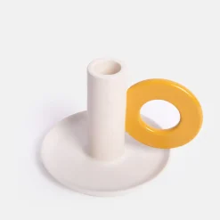 Cream/Mustard Loop Stoneware Candle Holder>Caroline Gardner Fashion