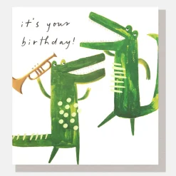 Crocodiles With Trumpet Birthday Card>Caroline Gardner Best