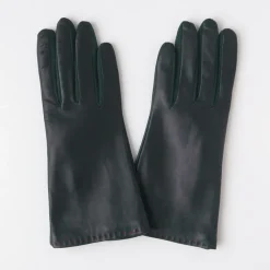 Dark Green Leather Cashmere-Lined Gloves>Caroline Gardner New