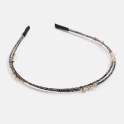 Dark Silver Double Thin Crystal Headband>Caroline Gardner Online