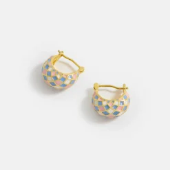 Enamel Patchwork Hinge Hoop Earrings>Caroline Gardner Sale