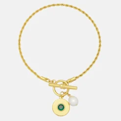 Gold & Pearl T Bar Rope Bracelet>Caroline Gardner Outlet