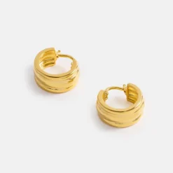 Gold Chunky Textured Hoop Earrings>Caroline Gardner Shop