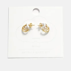 Gold Double Hoop CZ Earrings><noscript><img width=