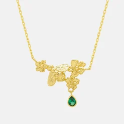 Gold Floral Bee Green Droplet Necklace>Caroline Gardner Best Sale