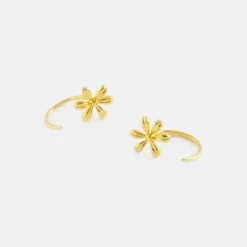 Gold Flower Thread Through Hoop Earrings>Caroline Gardner Store
