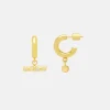 Gold Plated Drop T-bar Hoop Earrings>Caroline Gardner Clearance