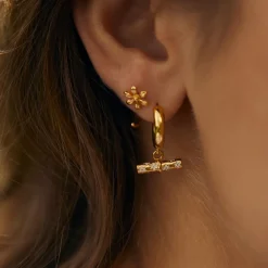 Gold Plated Drop T-bar Hoop Earrings>Caroline Gardner Clearance