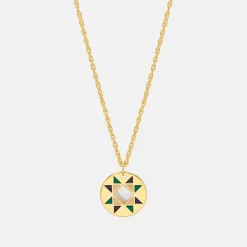Gold Plated Quilted Gem Pendant Necklace>Caroline Gardner Outlet