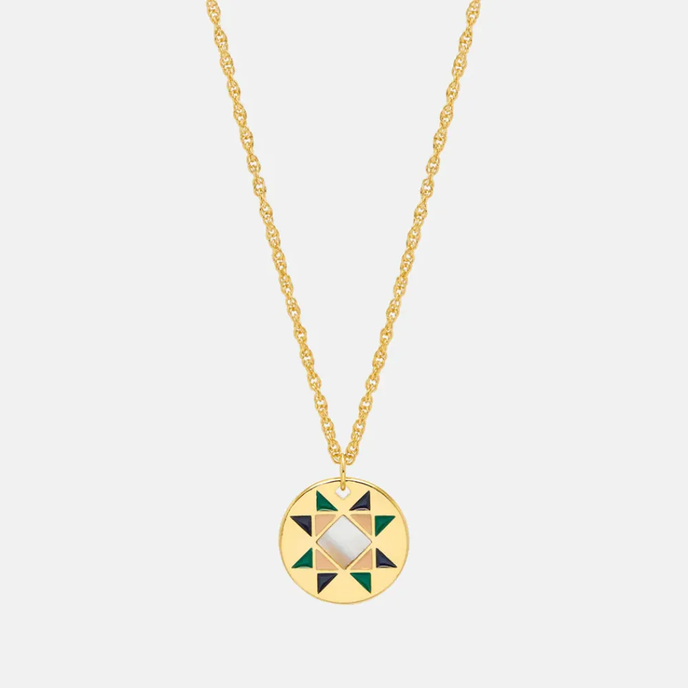 Gold Plated Quilted Gem Pendant Necklace>Caroline Gardner Outlet