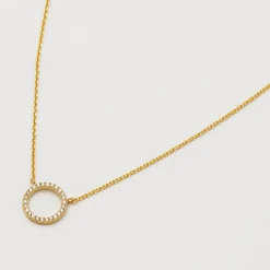 Gold Plated White Cubic Zirconia Circle Necklace>Caroline Gardner New