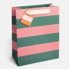 Green & Pink Stripe Large Gift Bag>Caroline Gardner Clearance