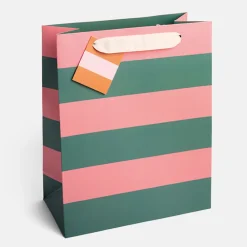 Green & Pink Stripe Large Gift Bag>Caroline Gardner Clearance