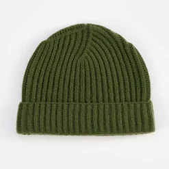 Khaki Green Cashmere Rib Beanie Hat>Caroline Gardner Online