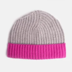 Light Grey/Bright Pink Cashmere Rib Hat>Caroline Gardner Best Sale