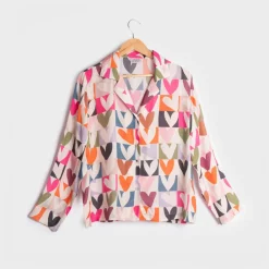Multi Colour Block Hearts Pyjama Shirt>Caroline Gardner Outlet