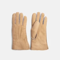 Natural/Silver Metallic Shearling Gloves>Caroline Gardner New