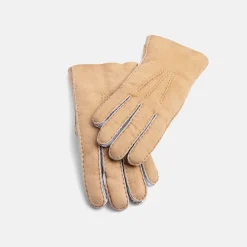 Natural/Silver Metallic Shearling Gloves>Caroline Gardner New
