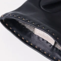 Navy Leather Cashmere-Lined Gloves><noscript><img width=