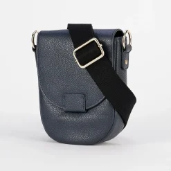 Navy Leather Flap Small Saddle Bag><noscript><img width=