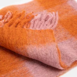 Orange Check Mincho Wool Mix Scarf><noscript><img width=