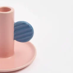 Pink/Blue Hand Painted Stoneware Candle Holder><noscript><img width=