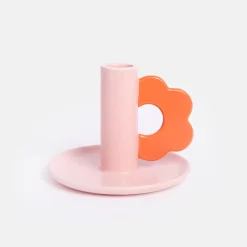 Pink/Red Flower Stoneware Candle Holder>Caroline Gardner Best