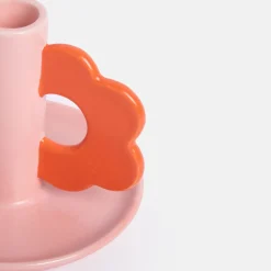 Pink/Red Flower Stoneware Candle Holder><noscript><img width=