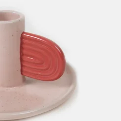 Pink/Red Hand Painted Stoneware Candle Holder><noscript><img width=
