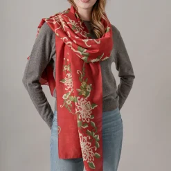 Red Chrysanthemum Scarf>Caroline Gardner Store