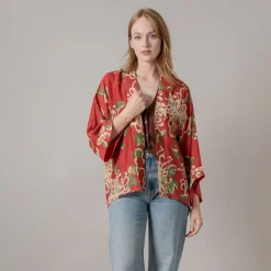 Red Chrysanthemum Short Kimono><noscript><img width=