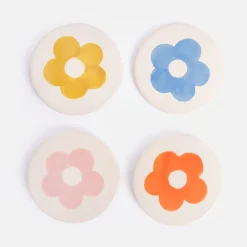 Set of 4 Stoneware Flower Coasters>Caroline Gardner Hot