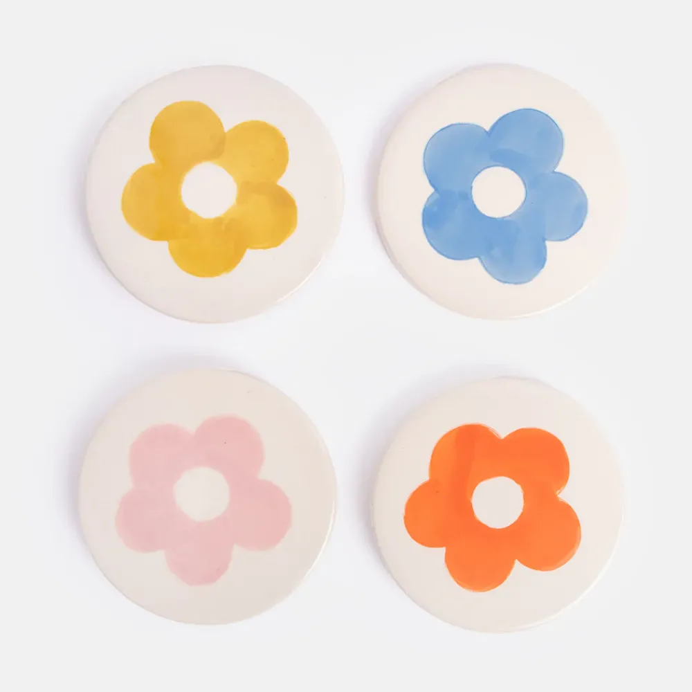 Set of 4 Stoneware Flower Coasters>Caroline Gardner Hot