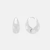 Silver Flower Chunky Hinge Hoop Earrings>Caroline Gardner Sale