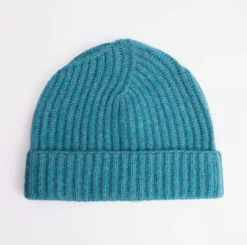 Teal Cashmere Rib Beanie Hat>Caroline Gardner Online