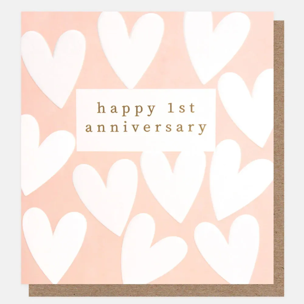 White Hearts On Pink 1st Anniversary Card>Caroline Gardner Outlet